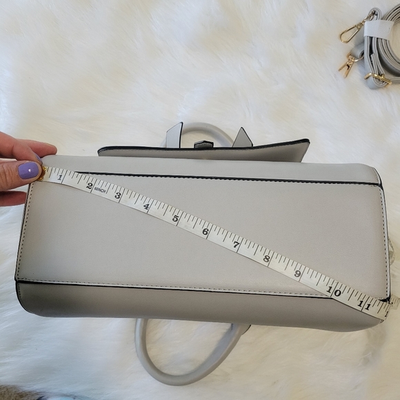 Light Gray Satchel Handbag Vegan Leather   Includes Crossbody Strap NWOT - Picture 6 of 13